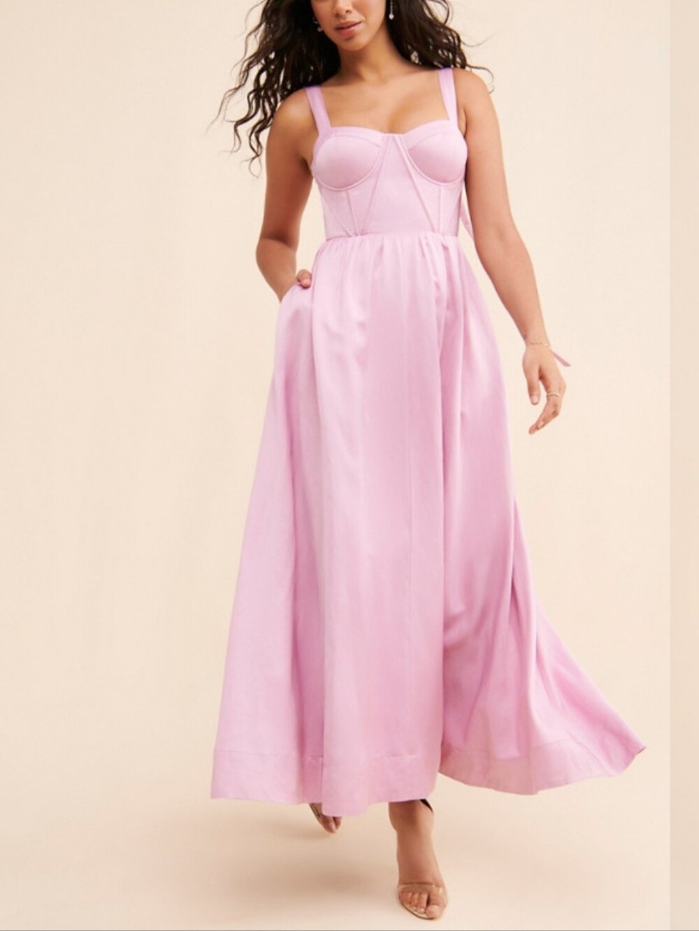 AURETA SHOWSTOPPER Pink Bustier Midi Dress with Structured Bodice  SIZE L NWOT